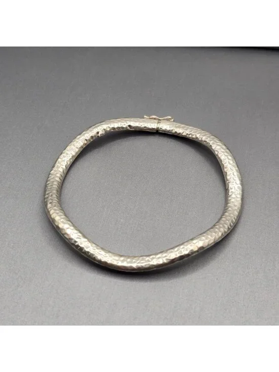 VTG Hammered Sterling Silver Bangle Bracelet Wavy Puffy Organic Statement 7.5" - Picture 3 of 10